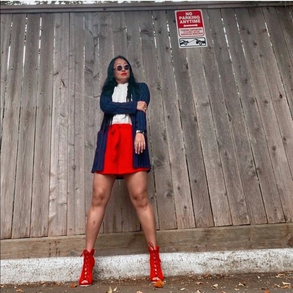 Navy Red Pinstriped Open Jacket - Picture 4 of 4